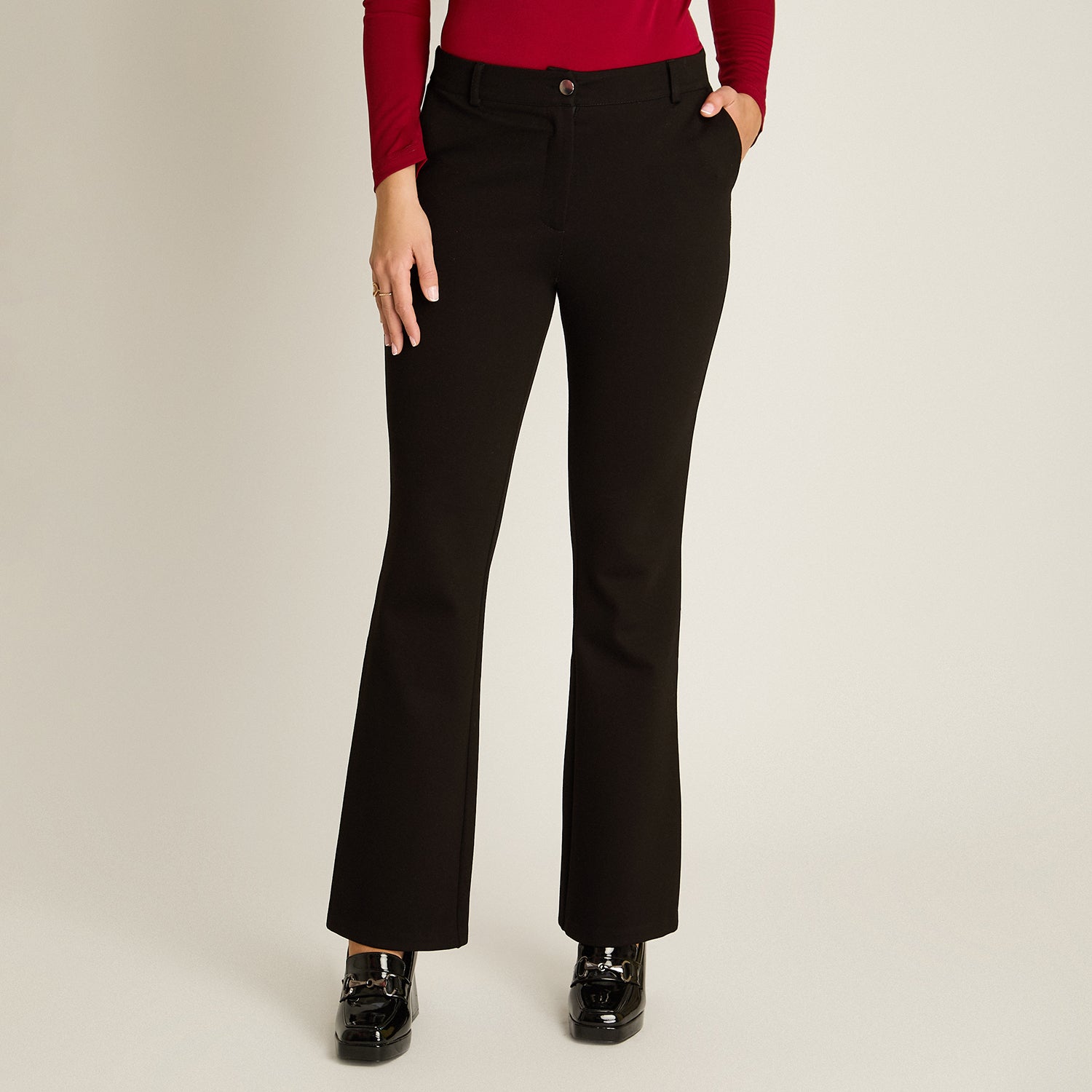 Pantalon Formal Negro Elasticidad Media Sin Forro Calce Normal Tela Punto